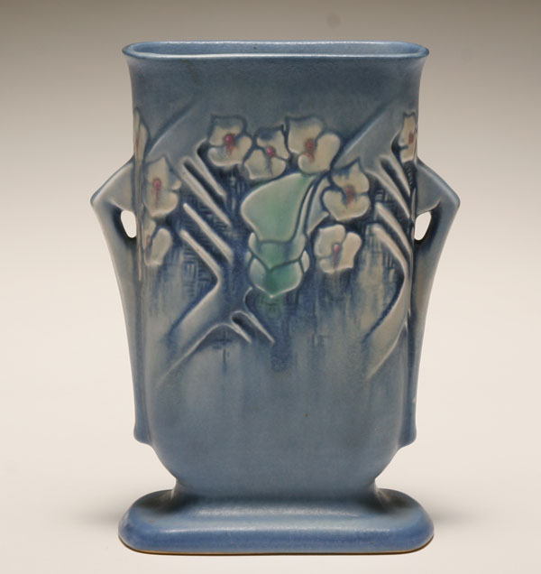 Roseville Clemana blue art pottery vase.