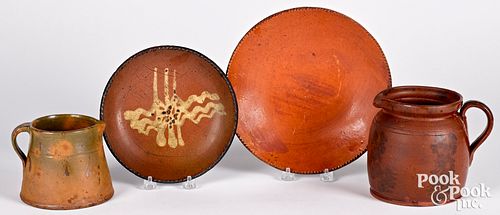 FOUR PIECES OF REDWARE 19TH C Four 3163be