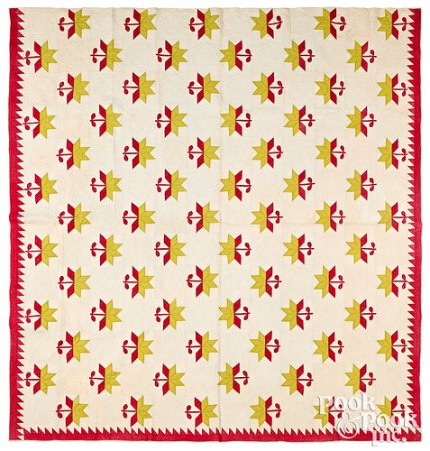 RED AND YELLOW LILY QUILT, LATE 19TH
