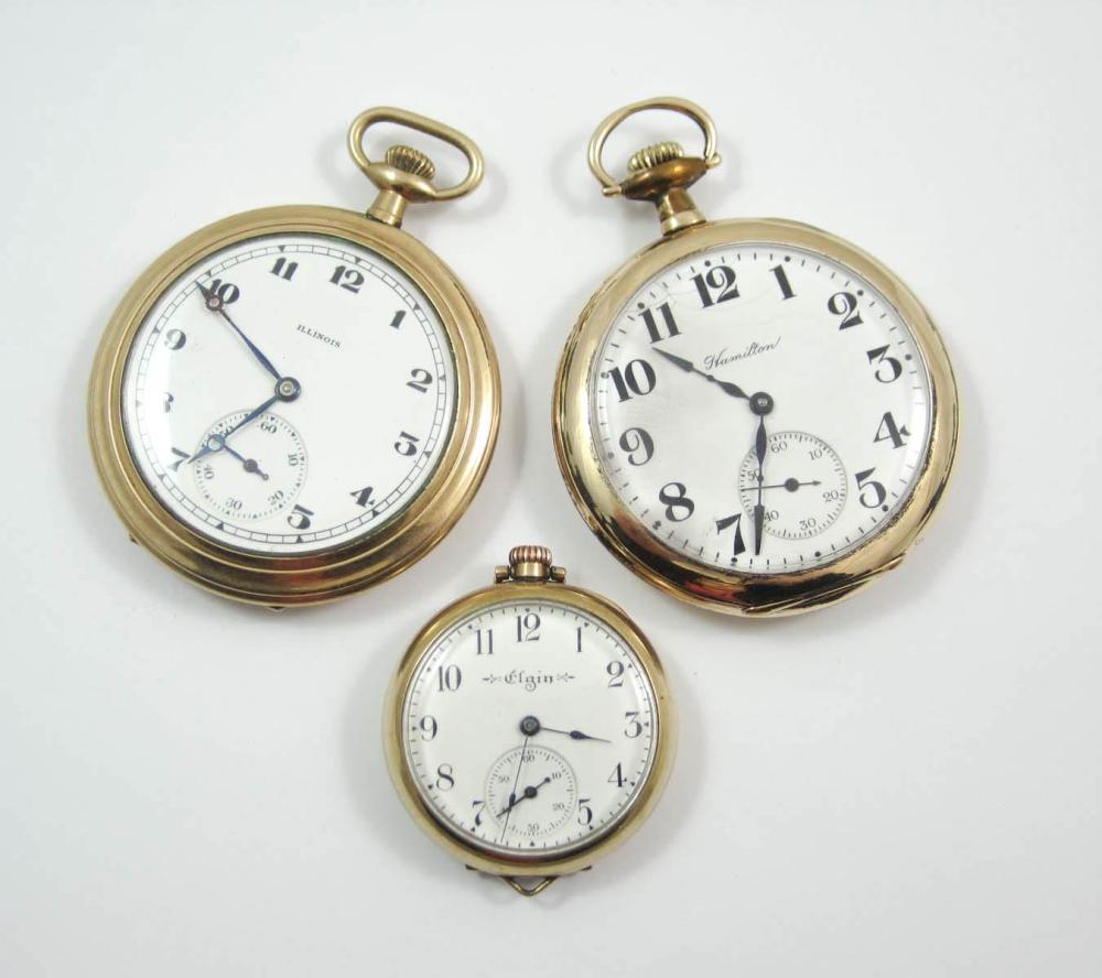 THREE AMERICAN OPEN FACE POCKET WATCHES: