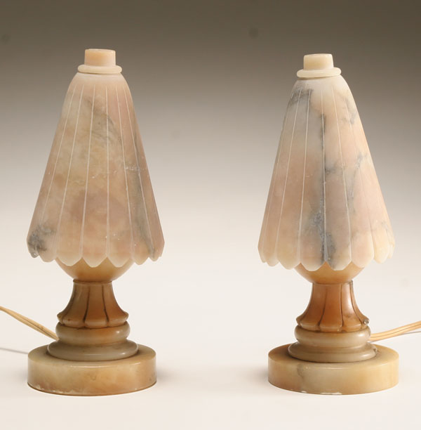 Pair alabaster boudoir lamps fluted 4f068