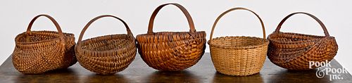 FIVE SPLIT OAK BASKETS, EARLY 20TH