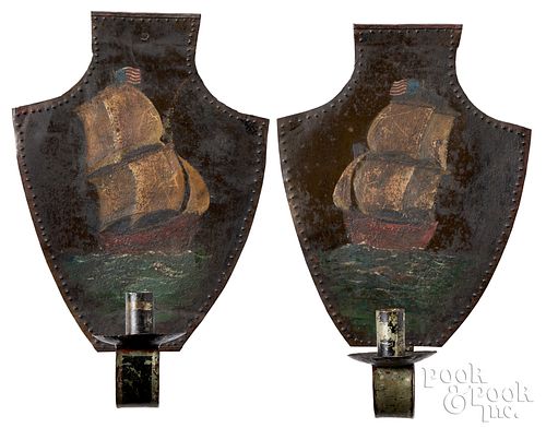 PAIR OF PAINTED TIN SCONCES 19TH 31641a