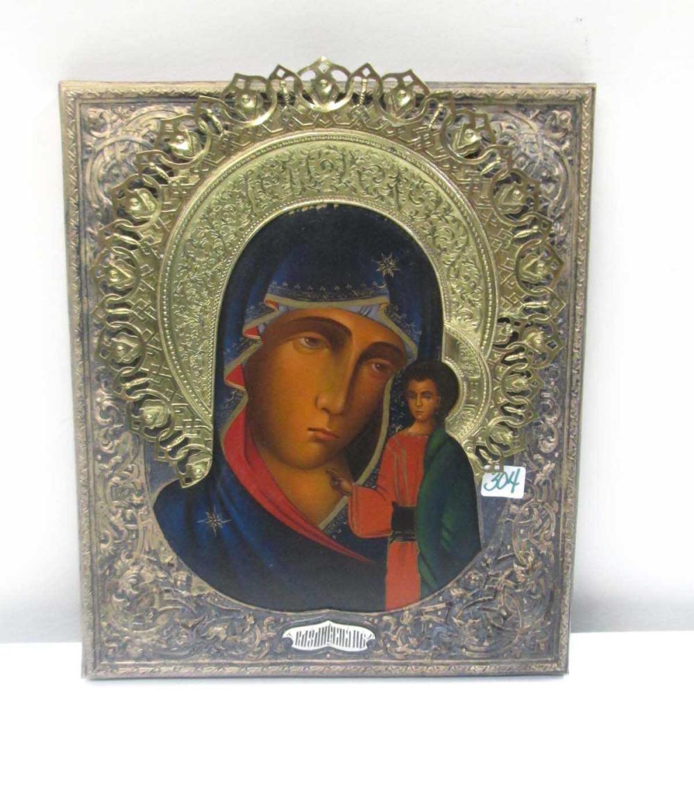 FRAMED RUSSIAN ICON, MADONNA AND