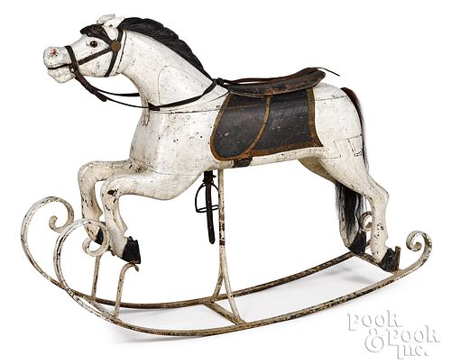 CARVED AND PAINTED ROCKING HORSE, CA.