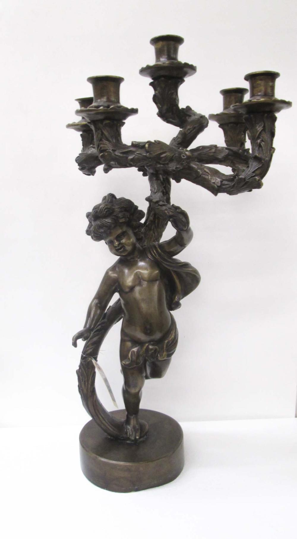 A PAIR OF FIGURAL BRONZE CANDELABRA,