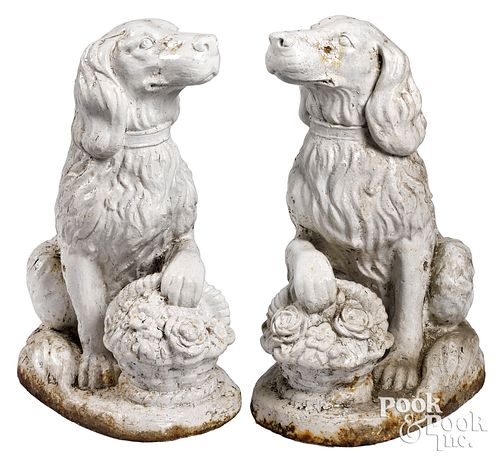 PAIR OF CAST IRON GARDEN SPANIELS  3164c2