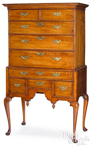 NEW ENGLAND TIGER MAPLE HIGH CHEST,