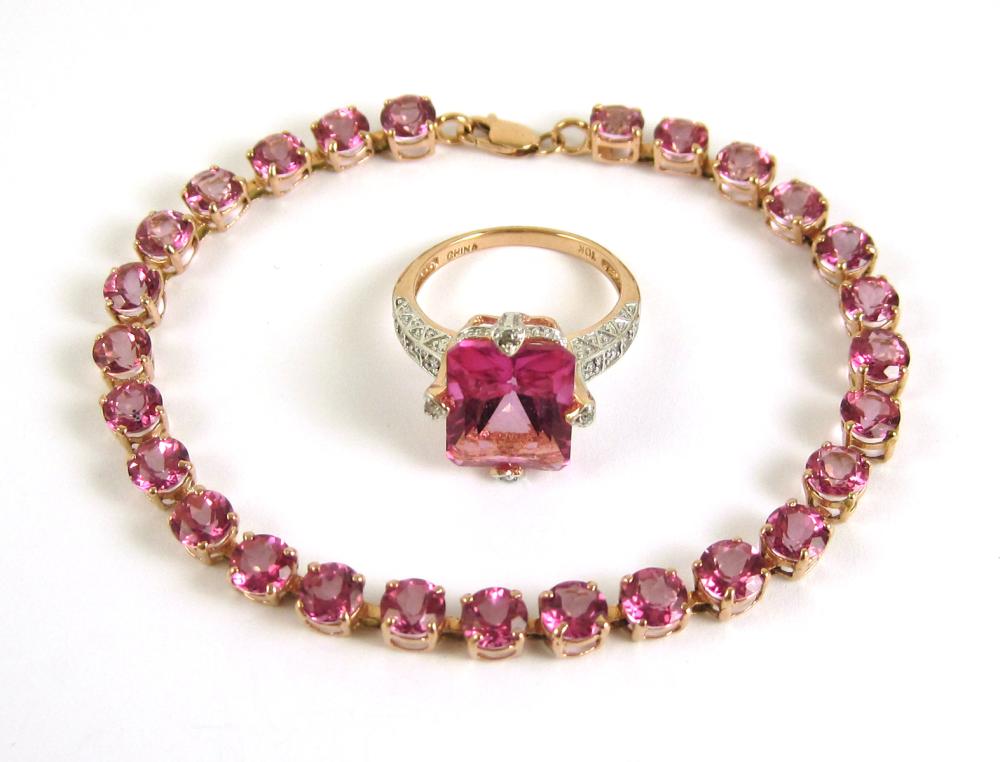 TWO ARTICLES OF PINK TOPAZ JEWELRY  31650b