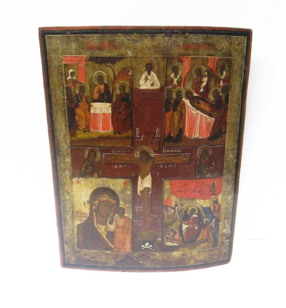 RUSSIAN PAINTED WOOD ICON FEATURING 31655a