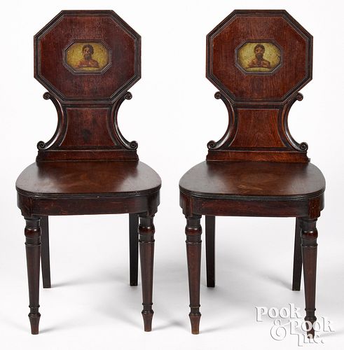 PAIR OF ITALIAN MAHOGANY HALL CHAIRSPair