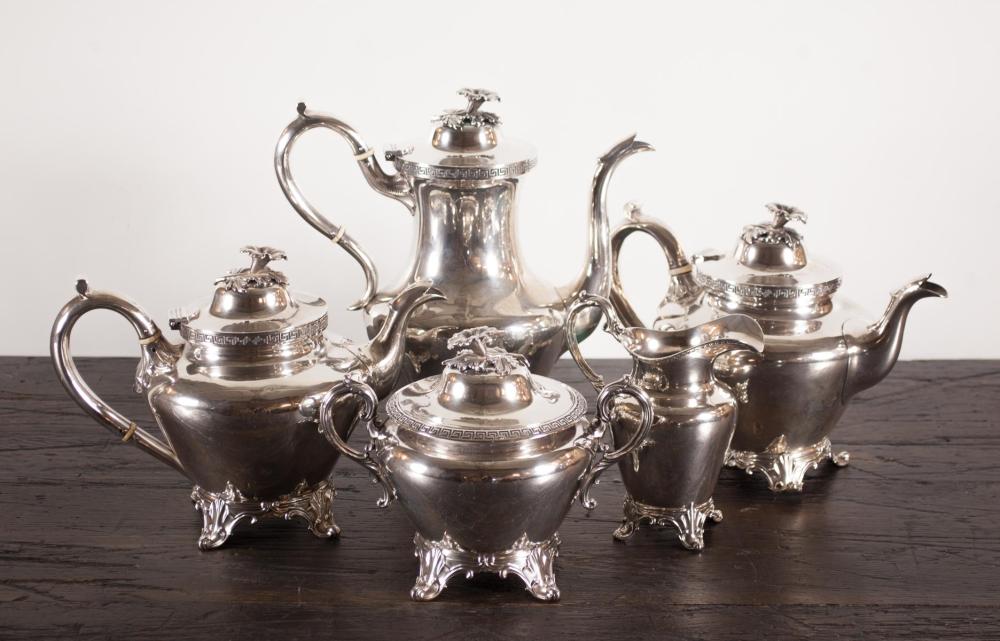 FIVE PIECE COIN SILVER TEA AND 31657a