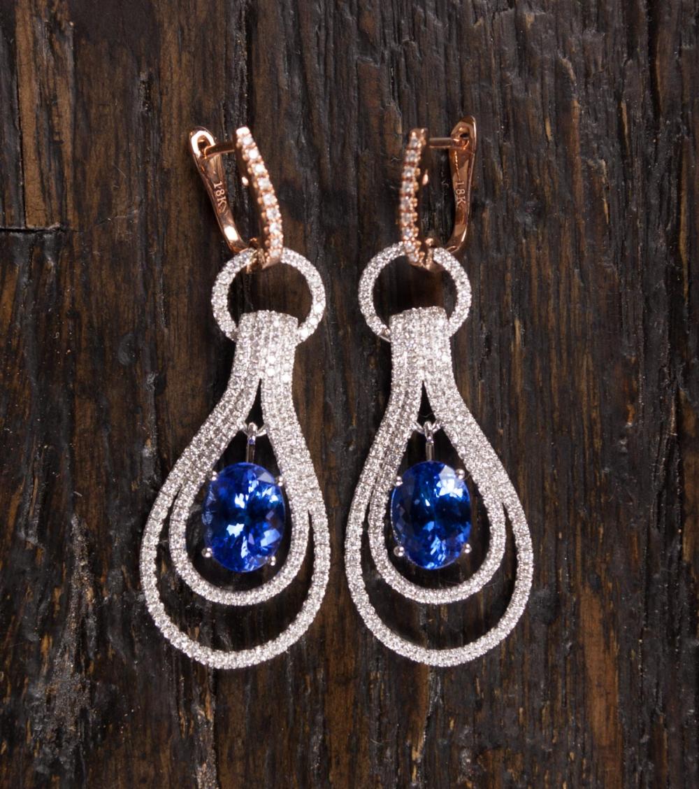 PAIR OF TANZANITE AND DIAMOND EARRINGS  316590