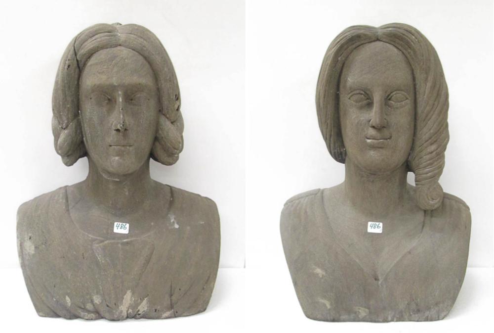 TWO CARVED WOOD BUSTS, ITALIAN,