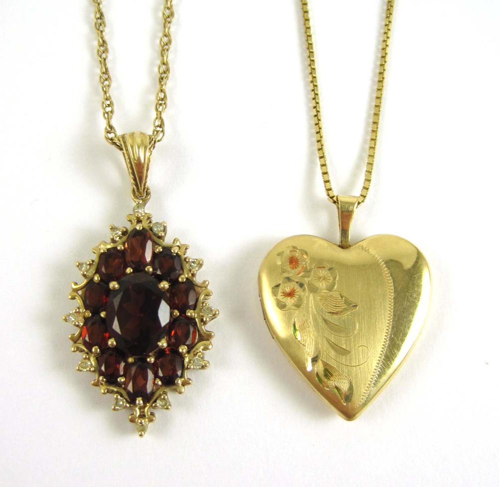TWO YELLOW GOLD PENDANT NECKLACES  3165ba