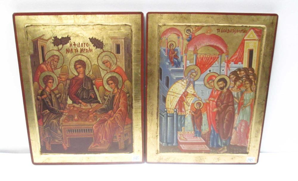TWO RUSSIAN ICONS MADE OF WOOD 3165db