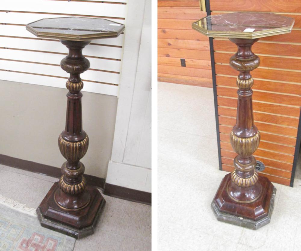 PAIR OF MARBLE TOP WOOD FLOOR PEDESTALS  3165dc