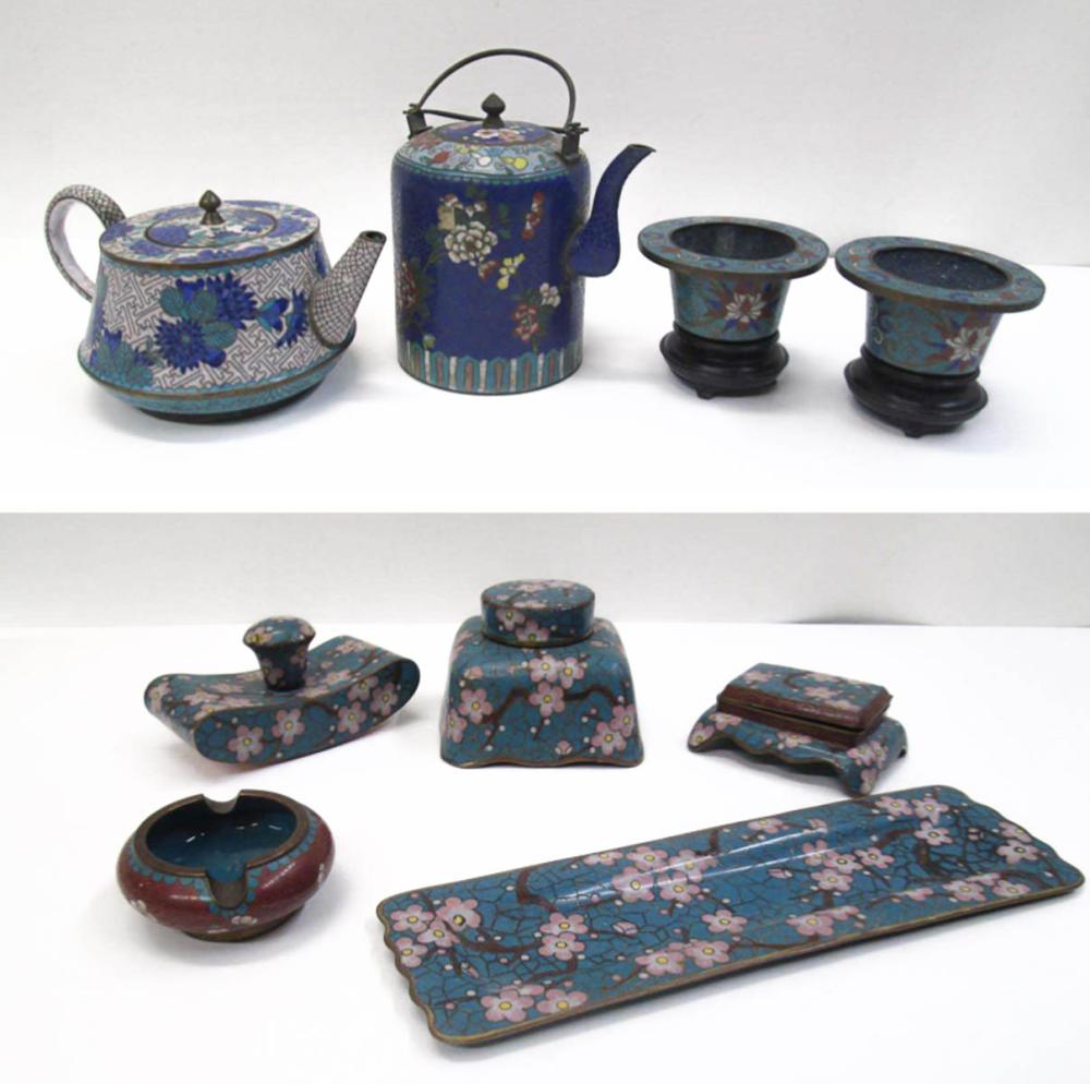 NINE CHINESE CLOISONNE ITEMS INCLUDING 3165eb