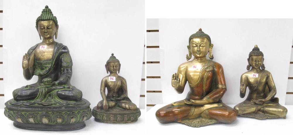 FOUR BRONZE BUDDHA SCULPTURES, ALL IN