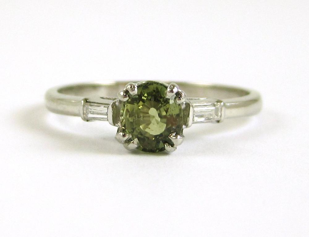 GREEN SAPPHIRE, DIAMOND AND PLATINUM