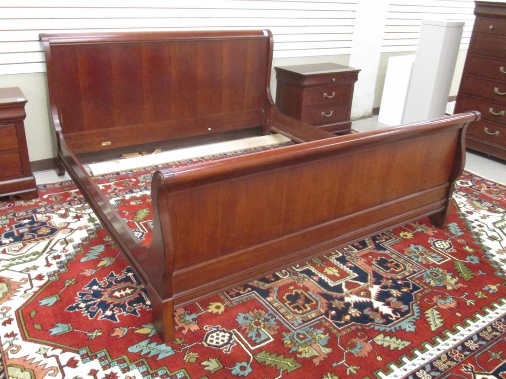 DREXEL KING SLEIGH BED WITH RAILS,