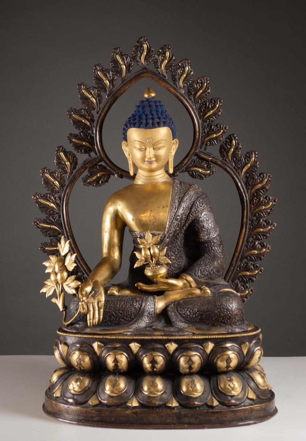 NEPALESE PARCEL-GILT BRONZE BUDDHA,