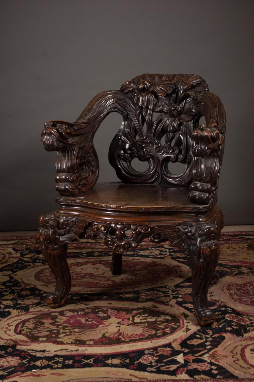 HIGHLY CARVED CHINESE STYLE ARMCHAIR,