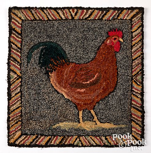 HOOKED RUG WITH ROOSTER, EARLY