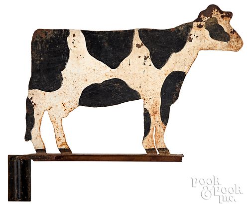 PAINTED SHEET IRON COW WEATHERVANE,