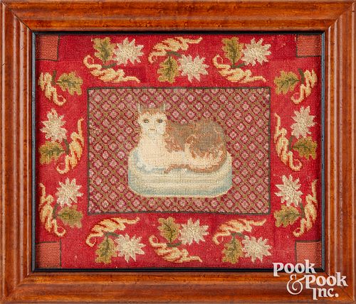 TWO VICTORIAN NEEDLEWORKS OF A CAT AND