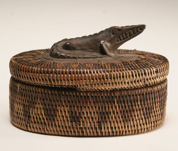 African quill box with carved wooden 4f0c9