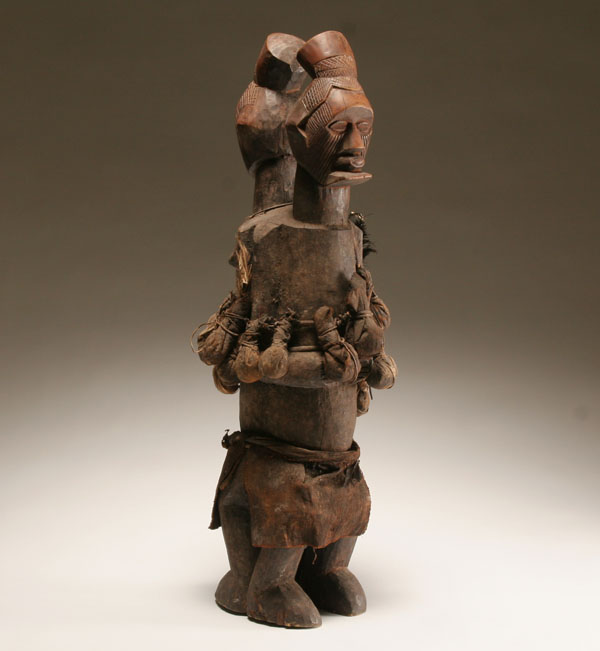African Yaka carved wooden Janus