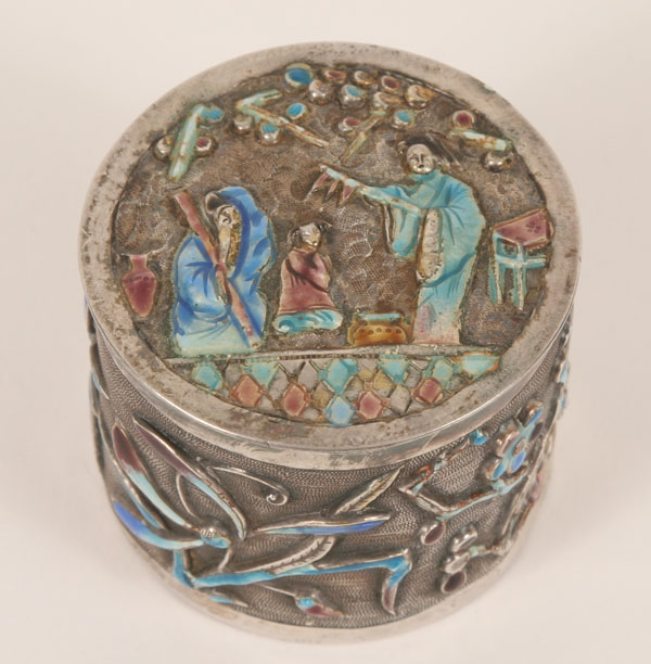 Chinese enameled silver repousse