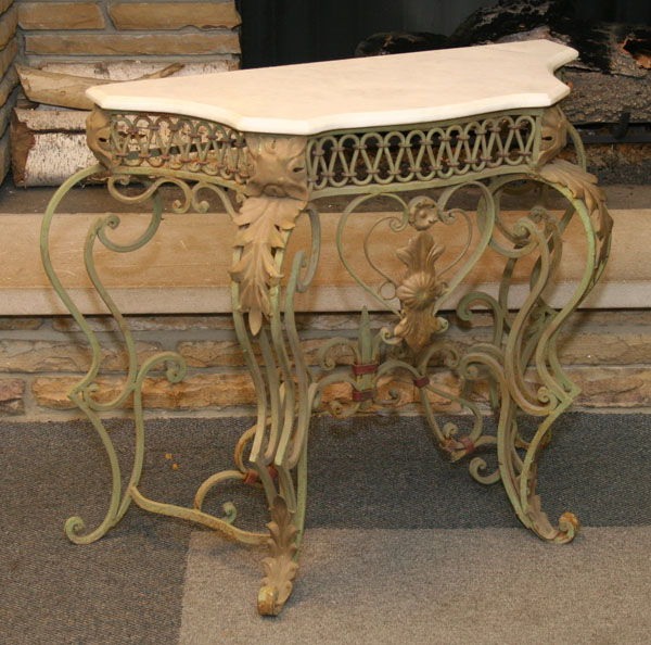 Ornate cast metal table with marble 4f0dd