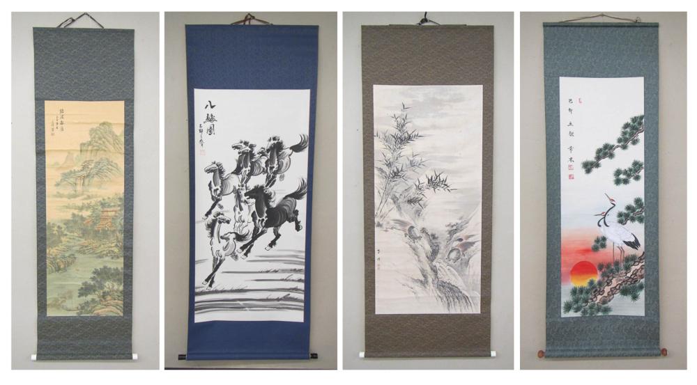 FOUR HAND PAINTED CHINESE SCROLLS: