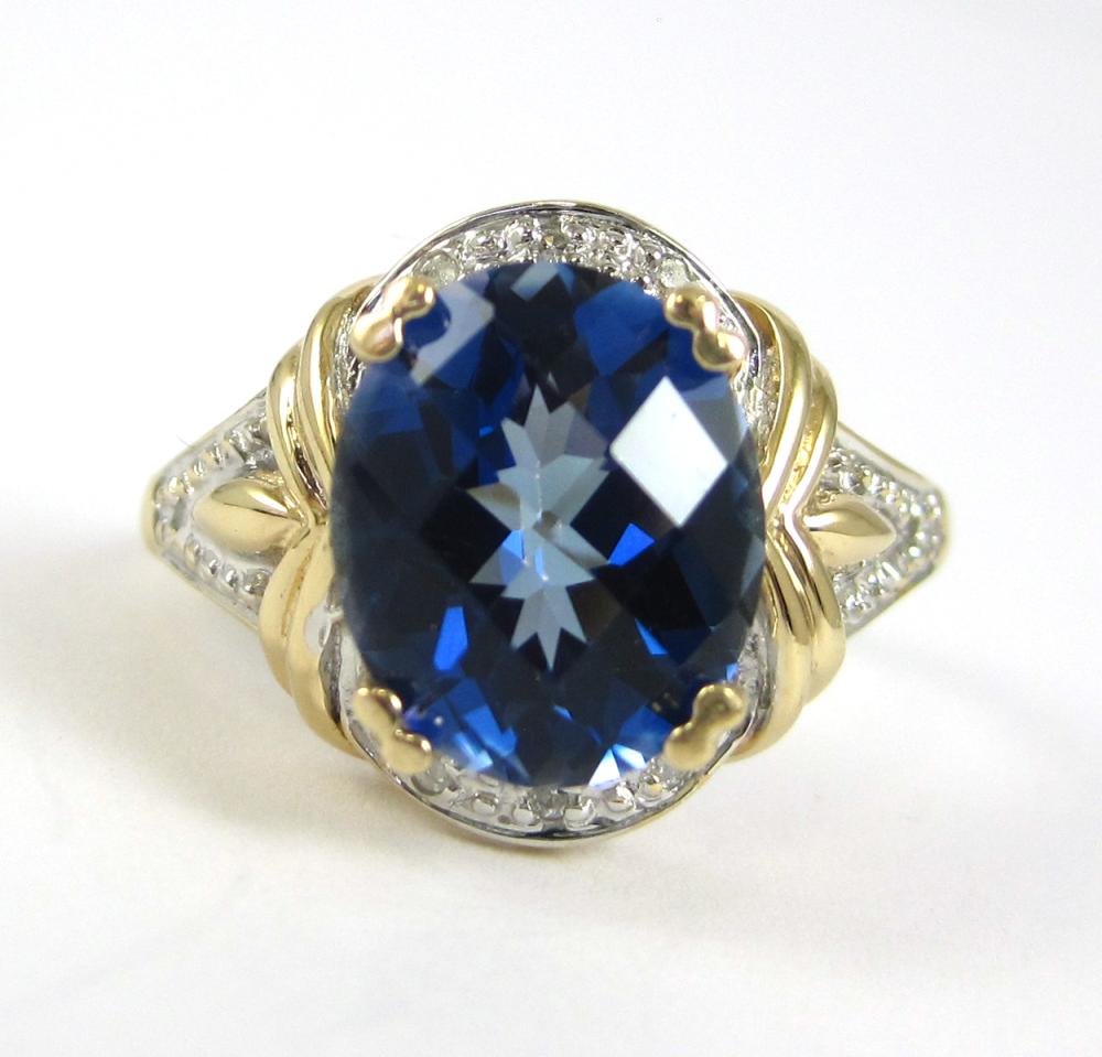 SAPPHIRE DOUBLET AND DIAMOND RING  3168d7