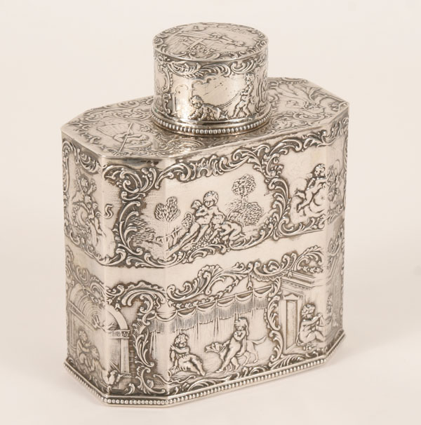 German silver repousse tea caddy  4f0f2