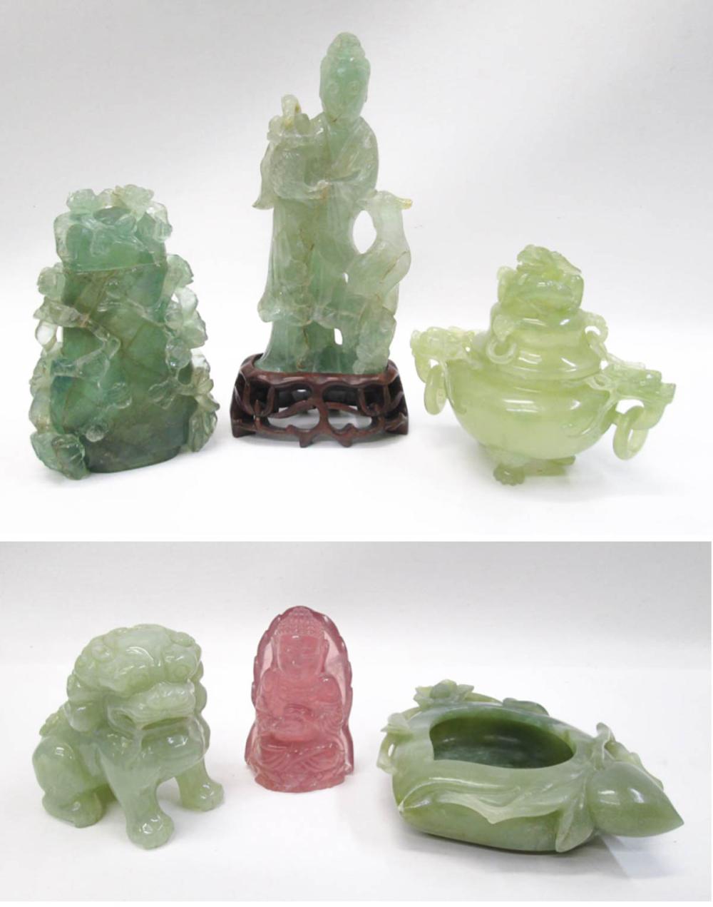 SIX CHINESE CARVED HARDSTONE ITEMS,