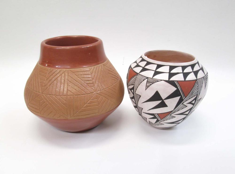 TWO NATIVE AMERICAN POTTERY JARS,