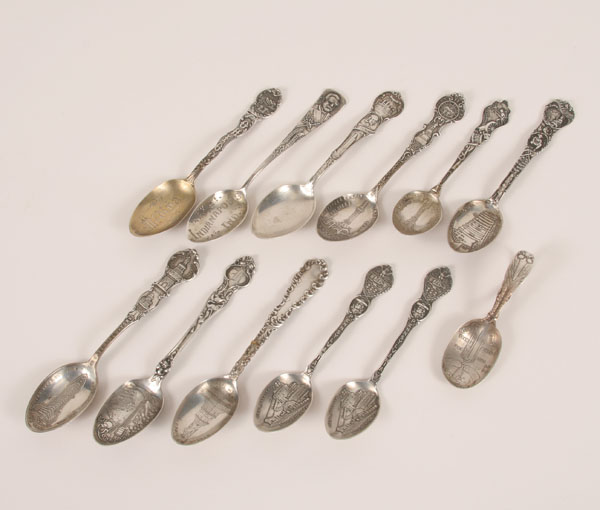 Eleven sterling silver souvenir spoons