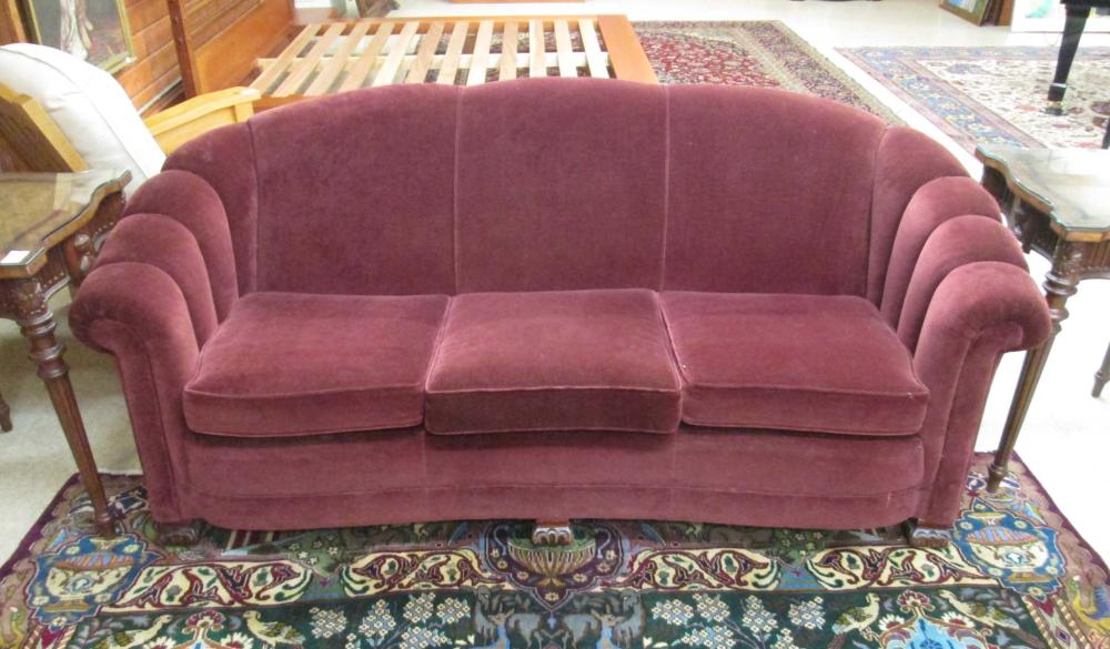 VINTAGE BURGUNDY COUCH, AMERICAN, C.