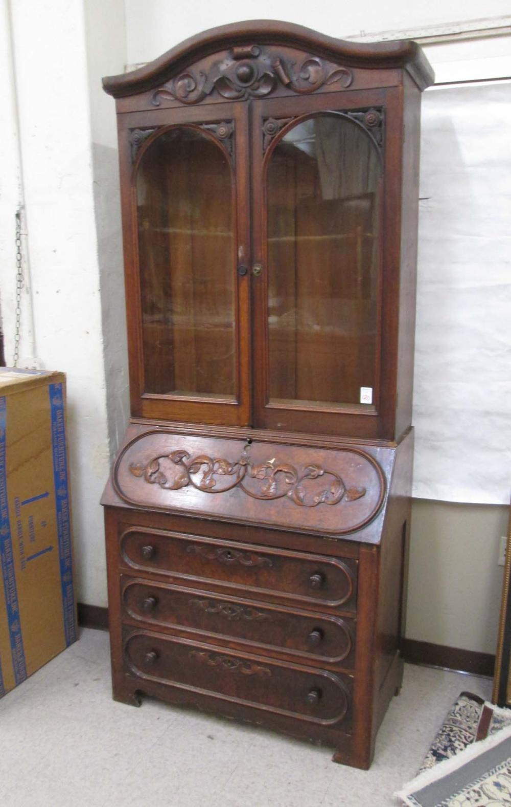 A VICTORIAN WALNUT SECRETARY BOOKCASE,