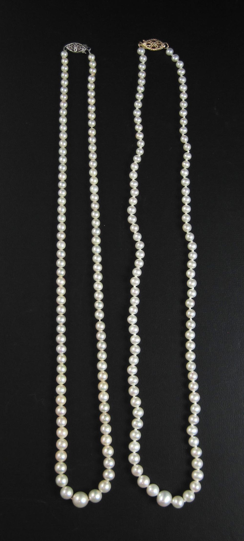 TWO JAPANESE AKOYA PEARL NECKLACES,