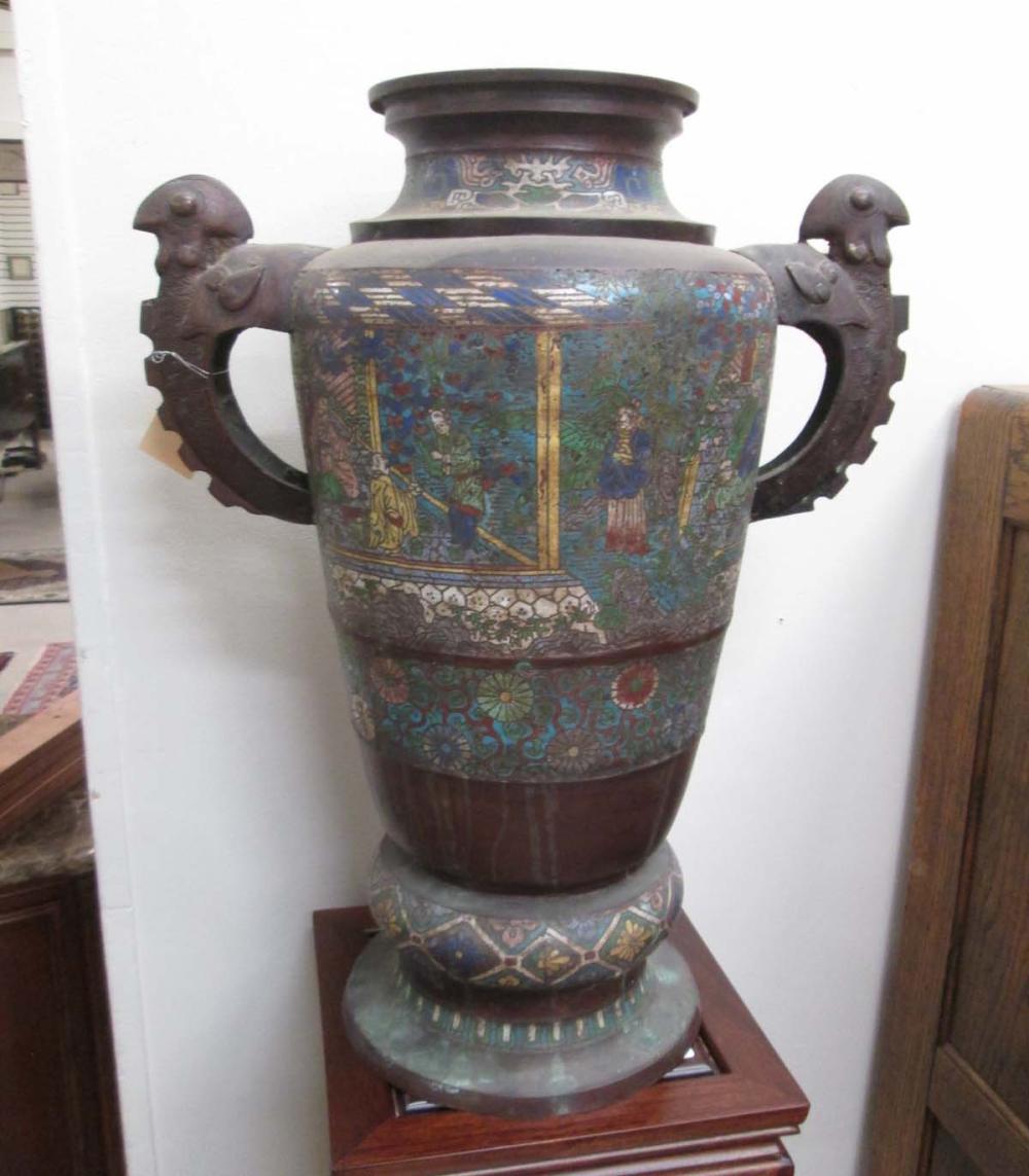 LARGE CHAMPLEVE ENAMELED BRONZE