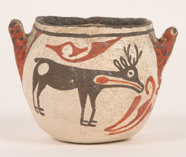 Zuni painted effigy pot with sculpted