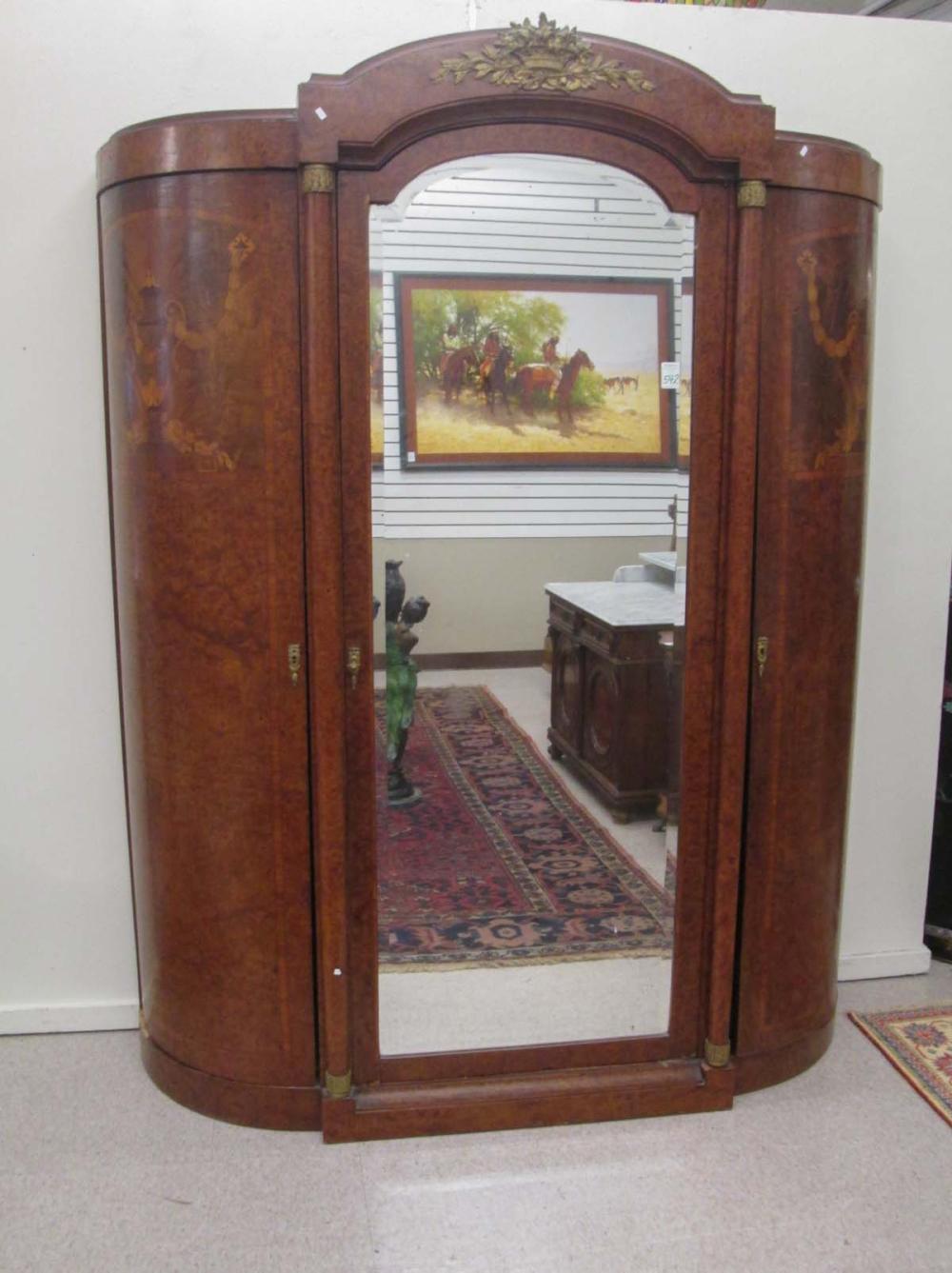 EMPIRE INLAID BURL WALNUT WARDROBE,