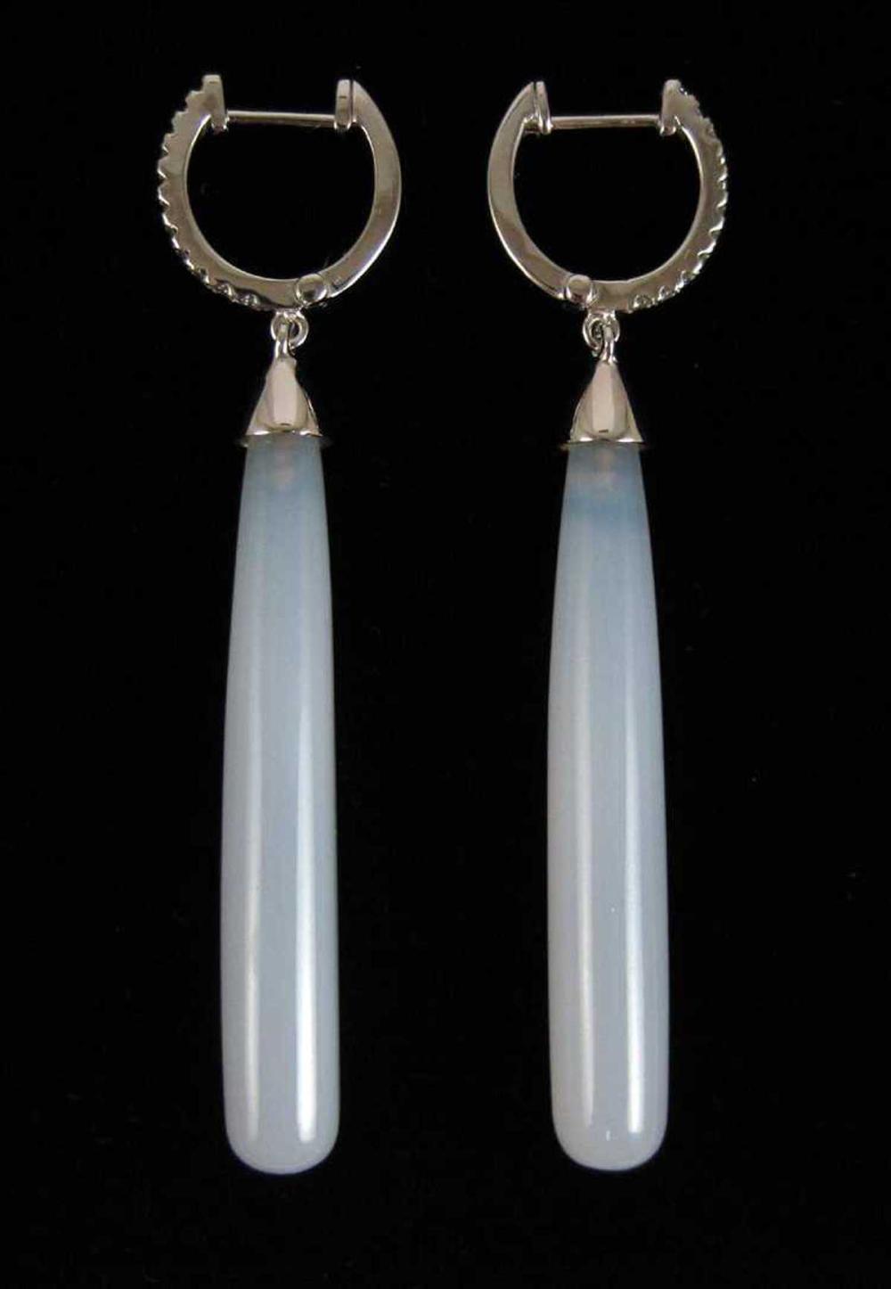 PAIR OF BLUE CHALCEDONY AND DIAMOND
