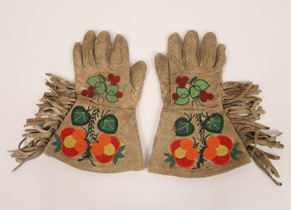 Pair Nez Perce beaded, fringed gauntlets,