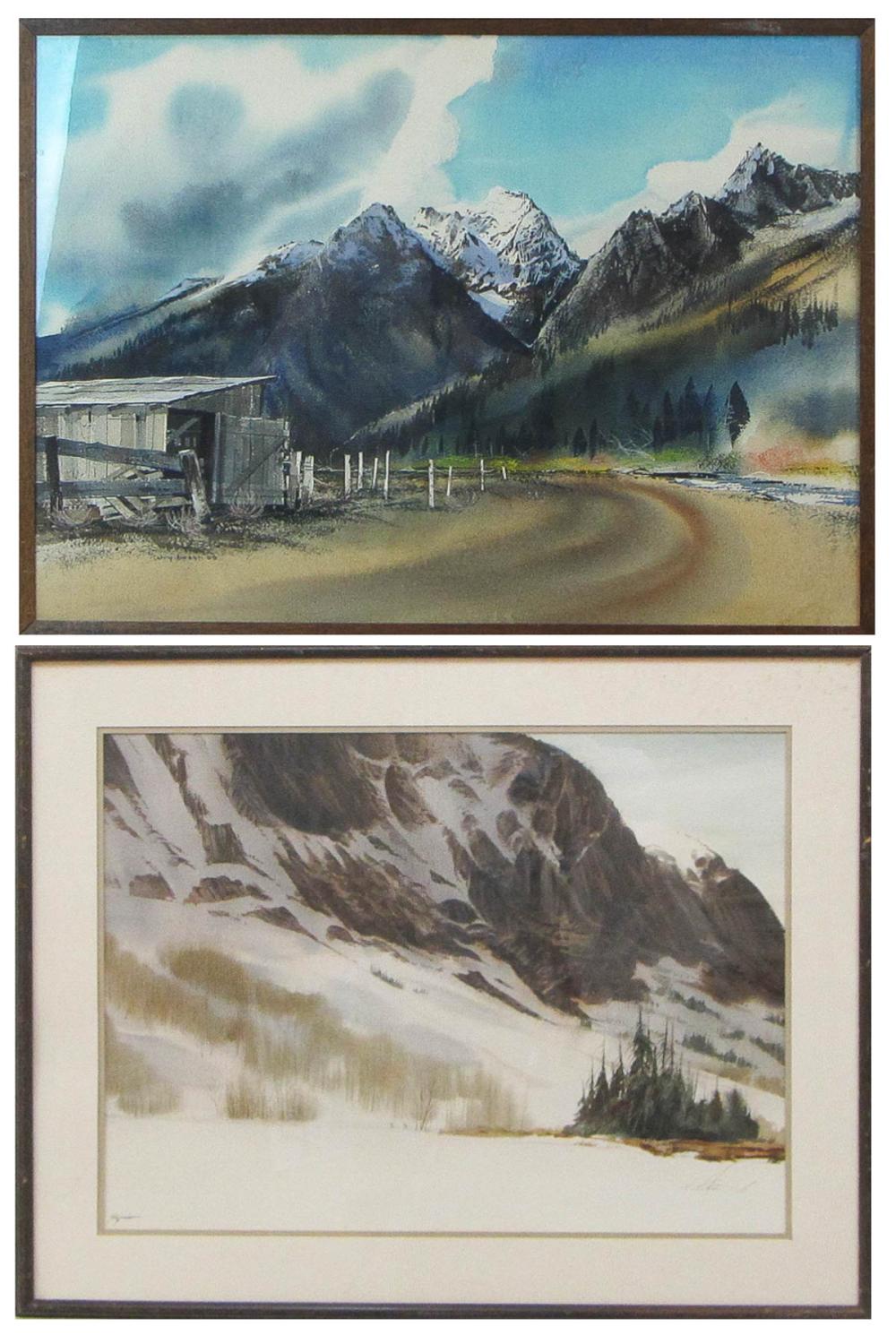 TWO WATERCOLOR MOUNTAIN LANDSCAPES.