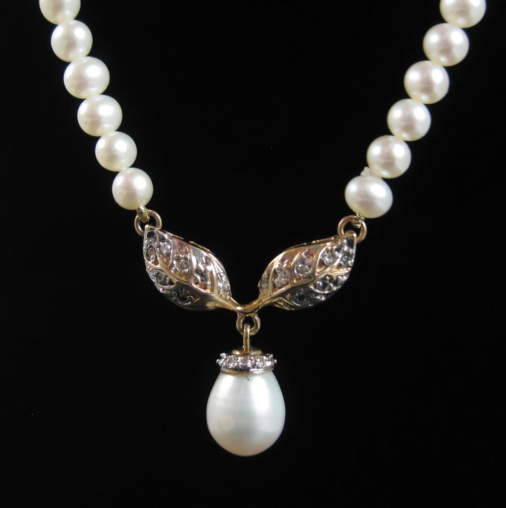 PEARL, DIAMOND AND FOURTEEN KARAT GOLD